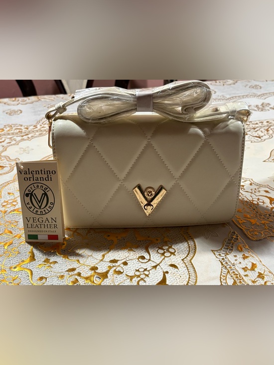 Valentino Orlandi Handbags - Valentino Orlandi White Quilted Crossbody Bag with Gold Hardware